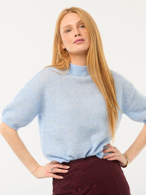 Pull col rond en mohair uni - Kiabi