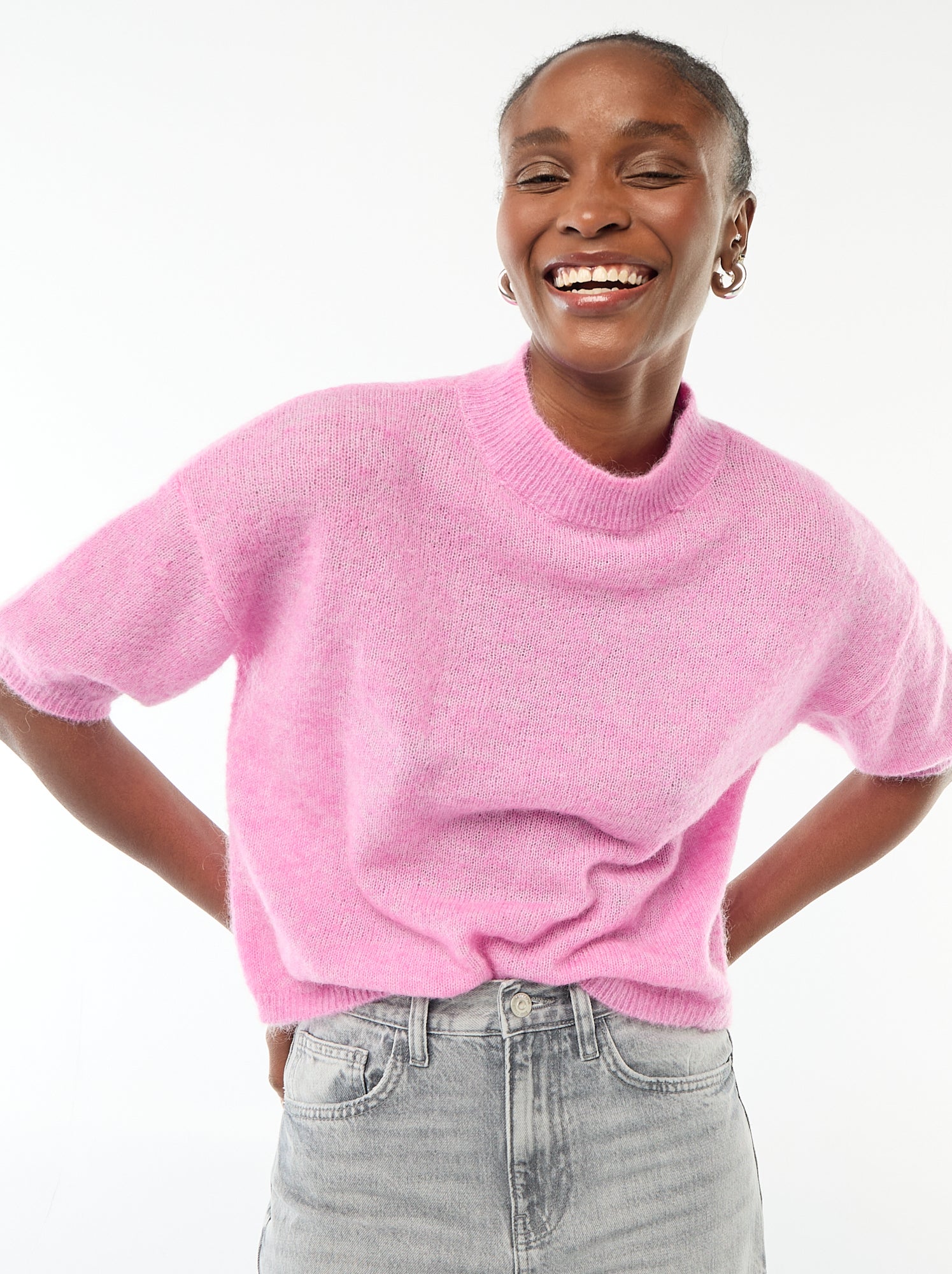 Pull col rond en mohair uni