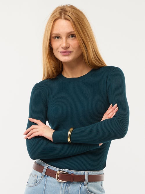Pull col rond en rib uni - Kiabi