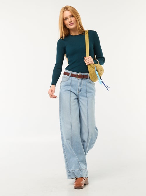 Pull col rond en rib uni - Kiabi