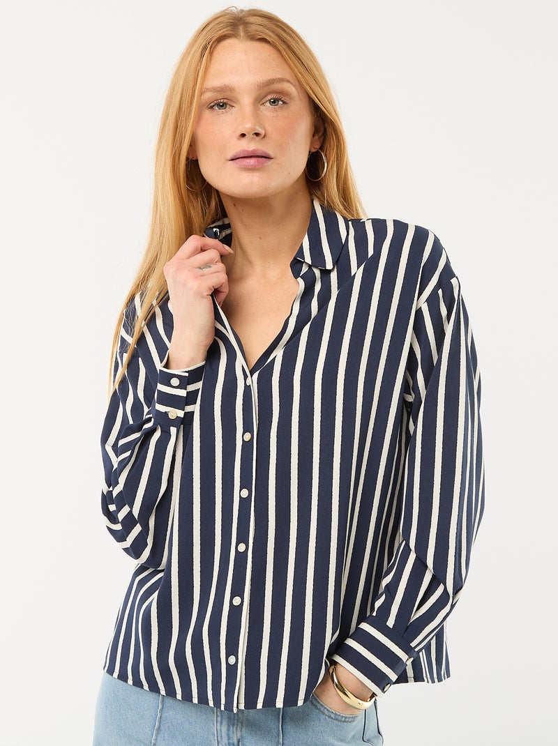 Pull col rond en rib uni Bleu - Kiabi