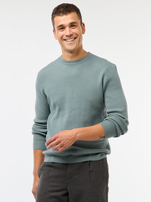 Pull col rond gaufré uni - Kiabi