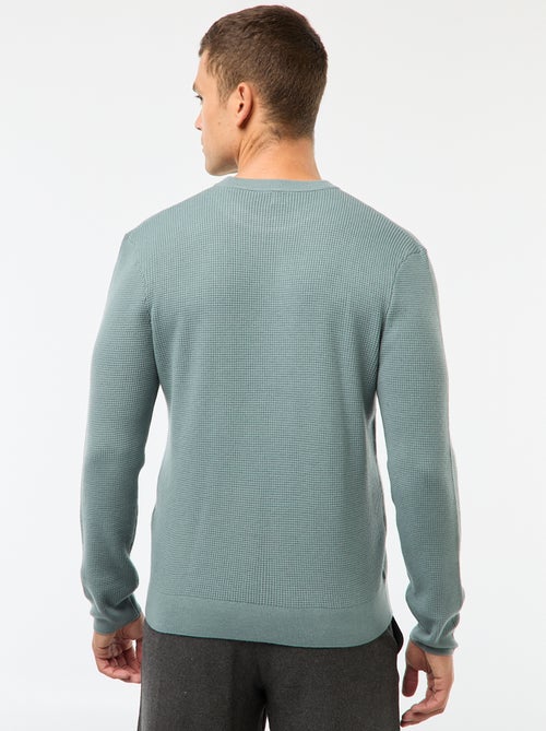 Pull col rond gaufré uni - Kiabi