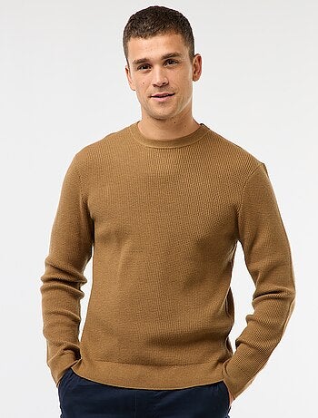 Pull col rond gaufré uni