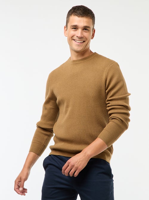 Pull col rond gaufré uni - Kiabi