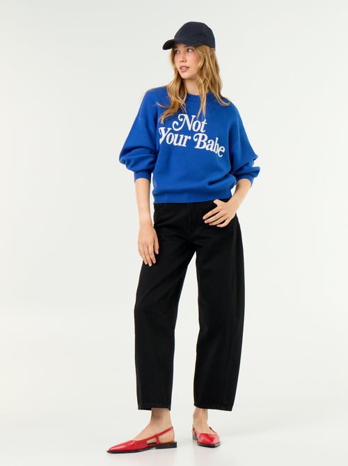 Pull col rond maille douce avec inscription - Kiabi