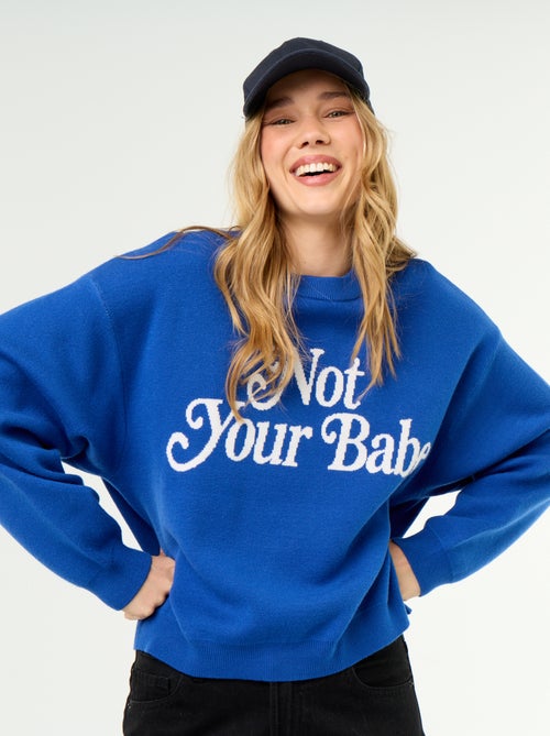Pull col rond maille douce avec inscription - Kiabi