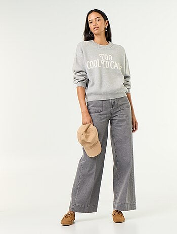 Pull col rond maille douce avec inscription