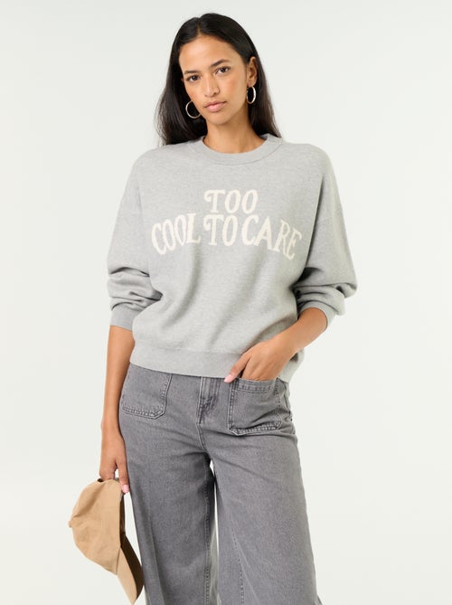 Pull col rond maille douce avec inscription - Kiabi