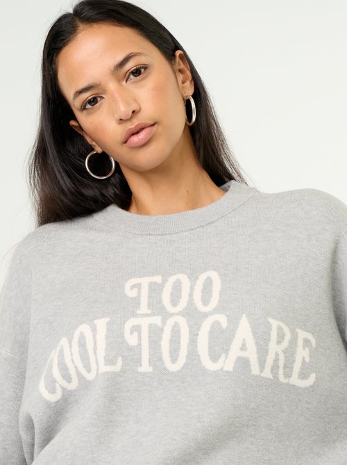 Pull col rond maille douce avec inscription - Kiabi