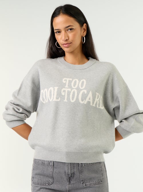 Pull col rond maille douce avec inscription - Kiabi