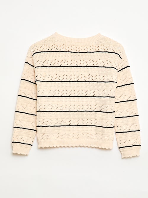 Pull col rond maillé fantaisie avec motifs ajourés en coton - Kiabi