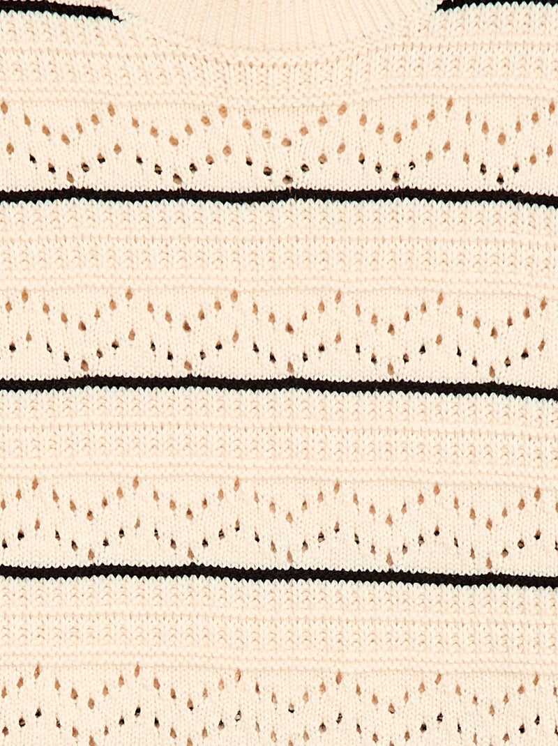Pull col rond maillé fantaisie avec motifs ajourés en coton Blanc - Kiabi