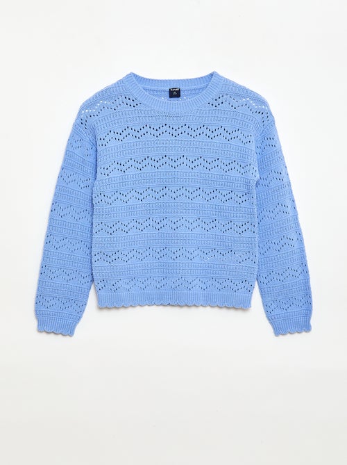 Pull col rond maillé fantaisie avec motifs ajourés en coton - Kiabi