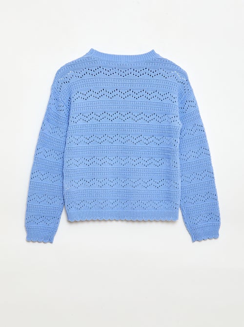 Pull col rond maillé fantaisie avec motifs ajourés en coton - Kiabi