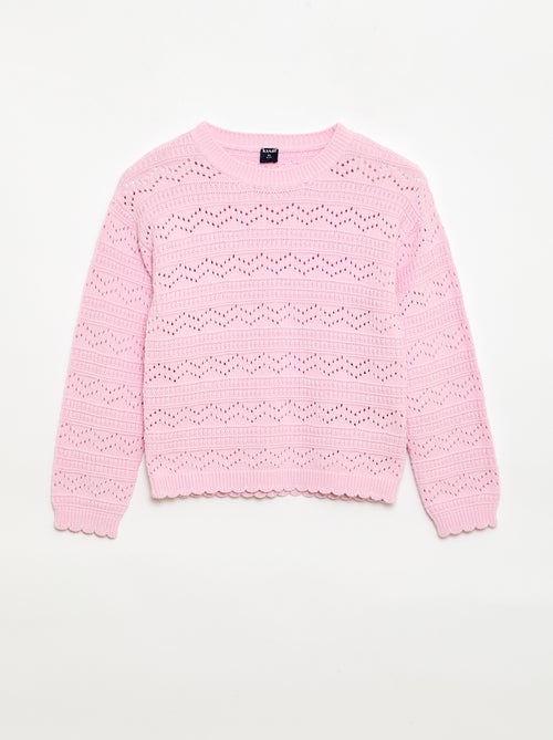 Pull col rond maillé fantaisie avec motifs ajourés en coton - Kiabi