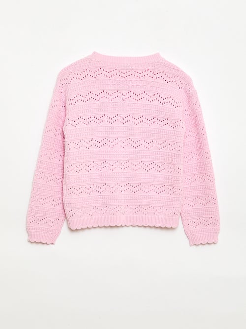 Pull col rond maillé fantaisie avec motifs ajourés en coton - Kiabi