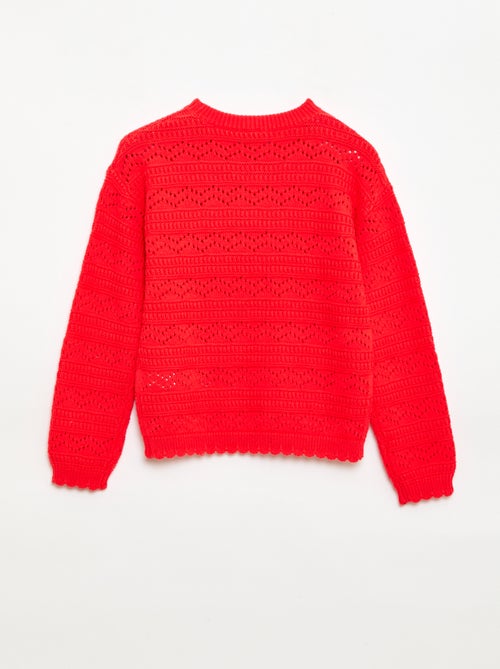 Pull col rond maillé fantaisie avec motifs ajourés en coton - Kiabi