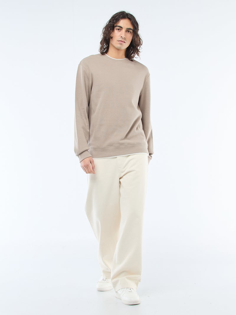 Pull col rond nid d'abeille Beige - Kiabi