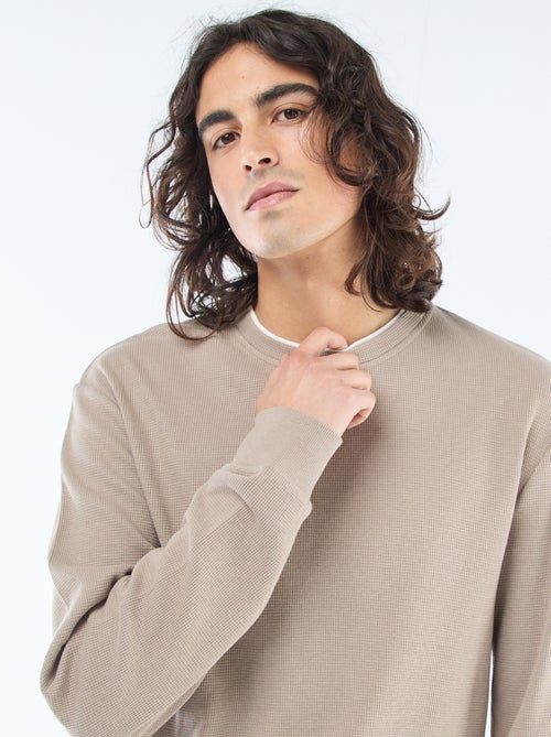 Pull col rond nid d'abeille - Kiabi