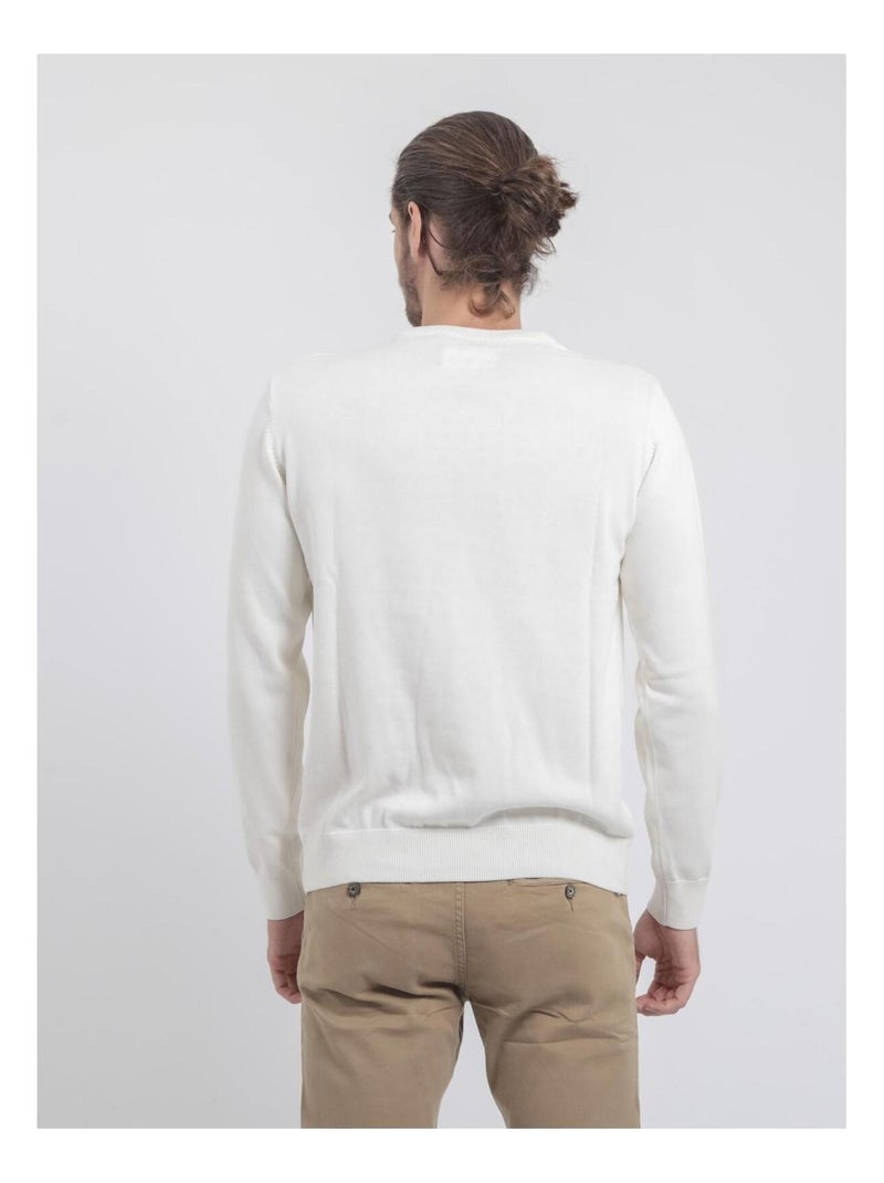 Pull col rond pur coton ladarko Ecru - Kiabi