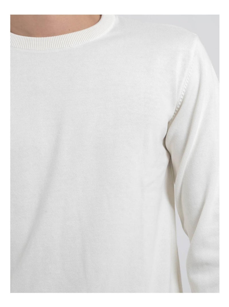 Pull col rond pur coton ladarko Ecru - Kiabi
