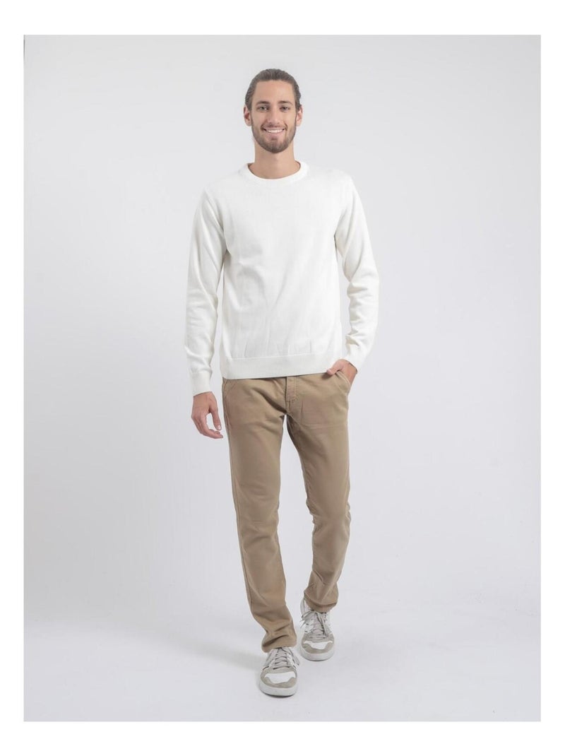 Pull col rond pur coton ladarko Ecru - Kiabi