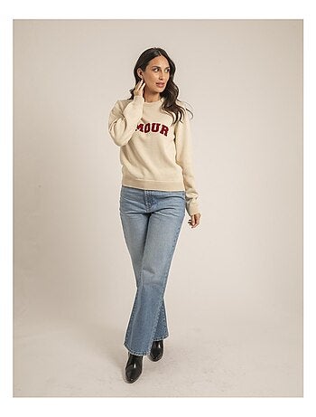 Pull col rond pur coton message kouri