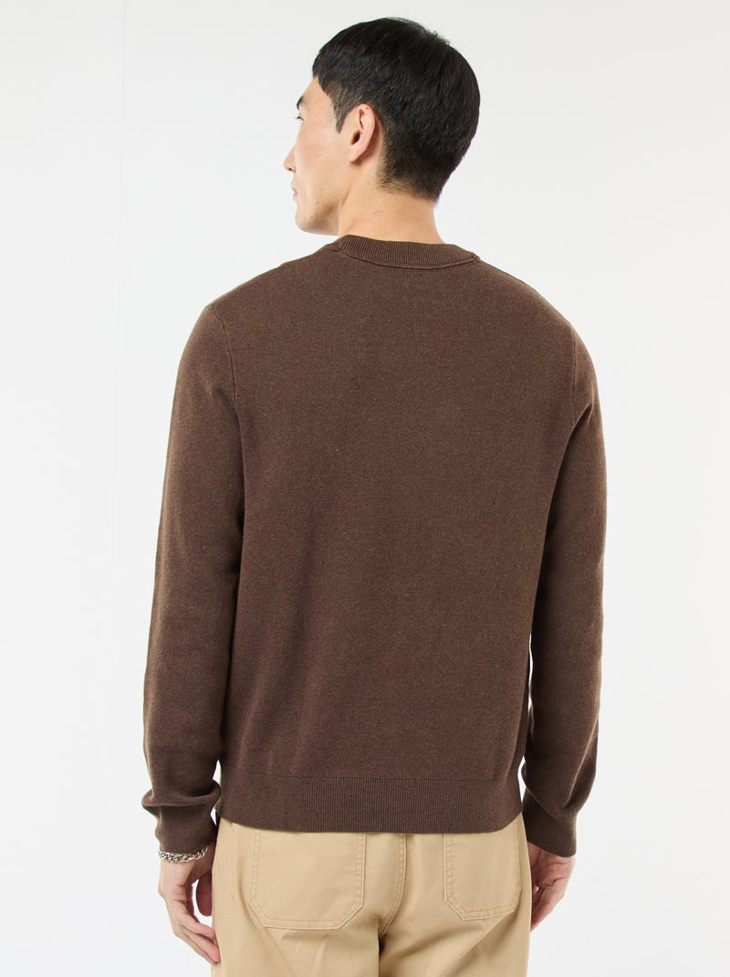 Pull col rond uni Marron - Kiabi