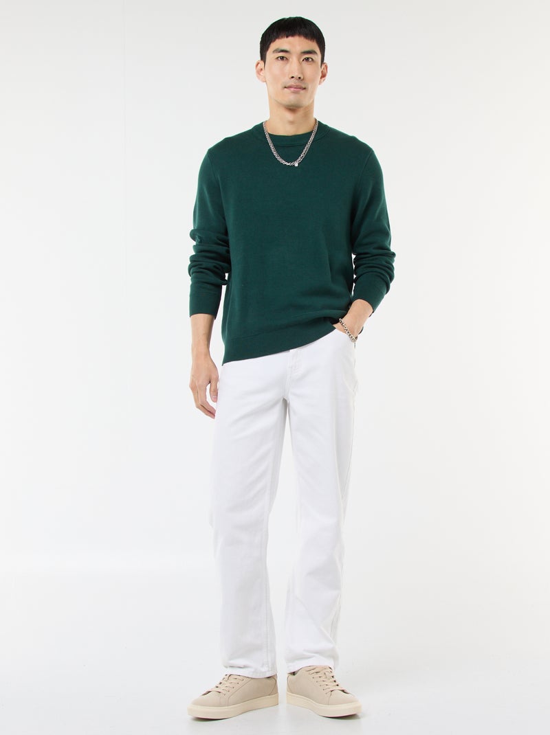 Pull col rond uni Vert - Kiabi