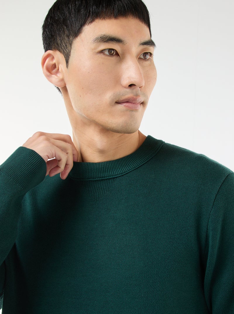Pull col rond uni Vert - Kiabi