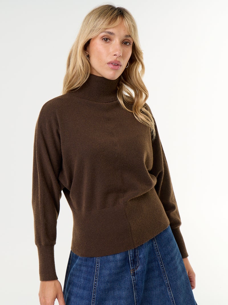 Pull col roulé avec emmanchures chauve-souris Marron - Kiabi