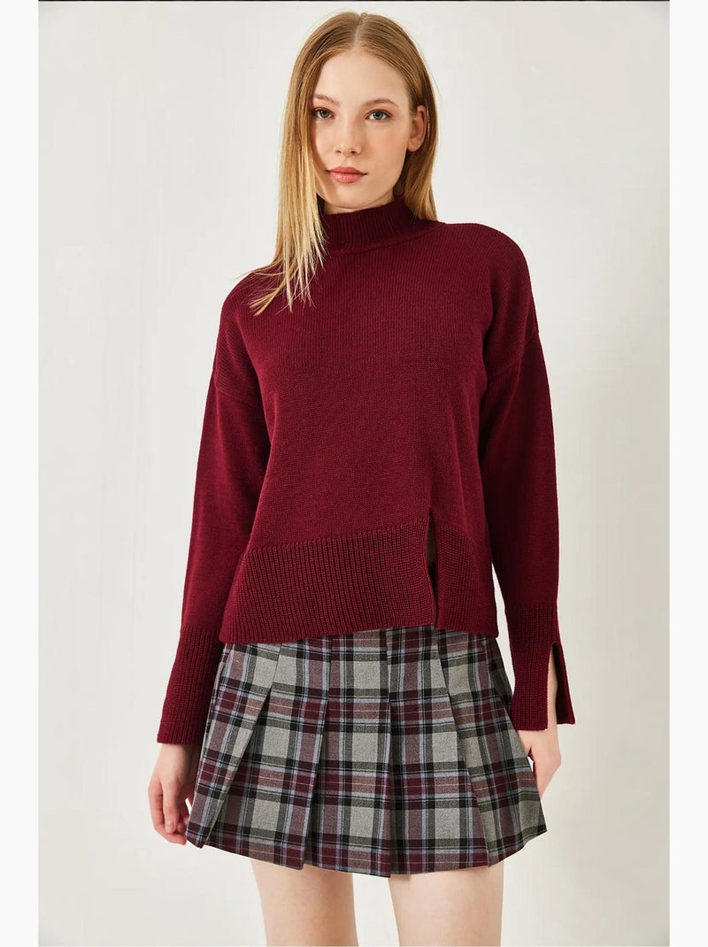 Pull col roulé avec fente sur le devant lucci Rouge bordeaux - Kiabi