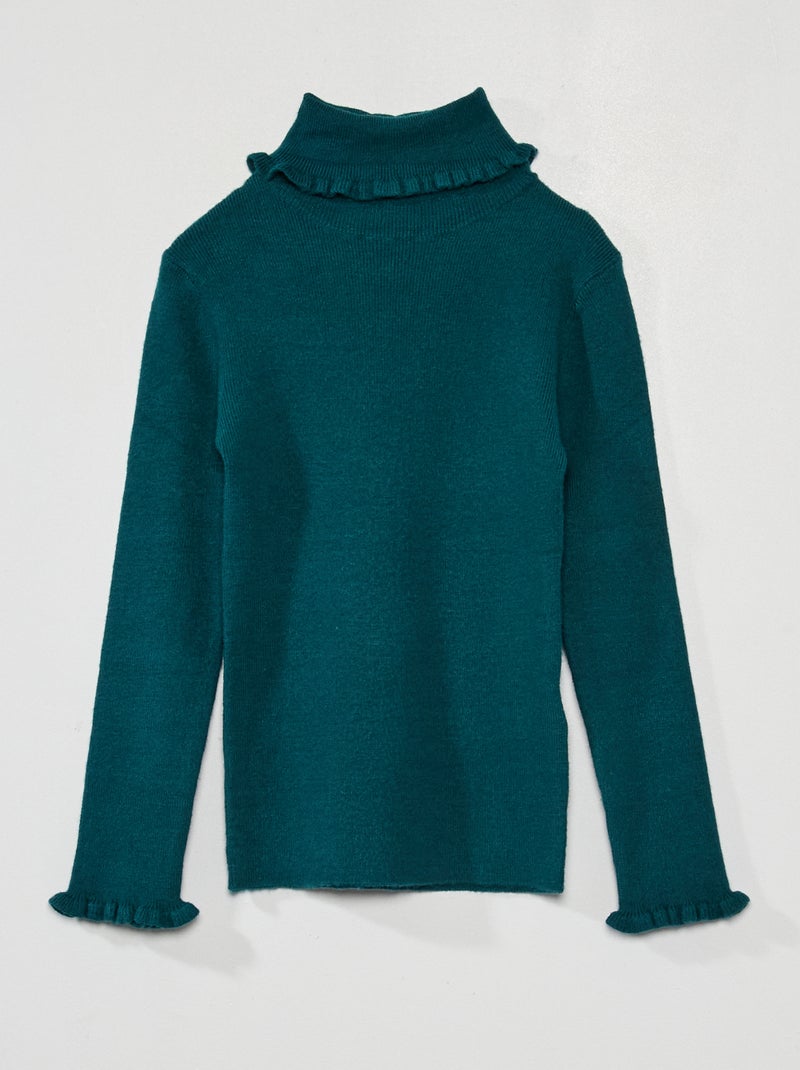 Pull col roulé avec froufrous vert - Kiabi