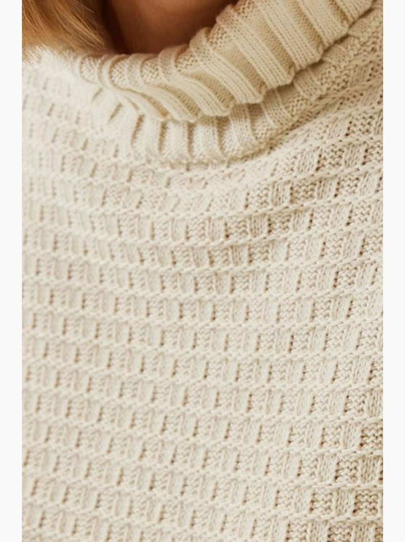 Pull col roulé avec rayures sur les épaules lucci Beige argile - Kiabi