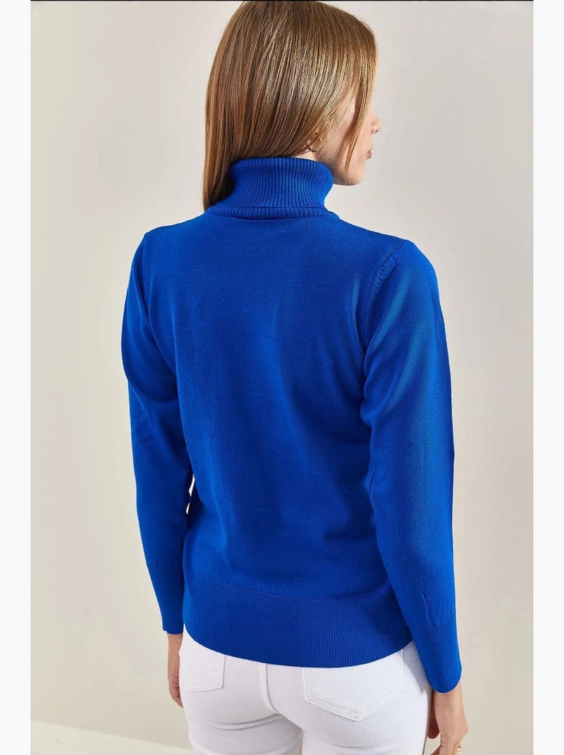 Pull col roulé côtelé lucci Bleu électrique - Kiabi