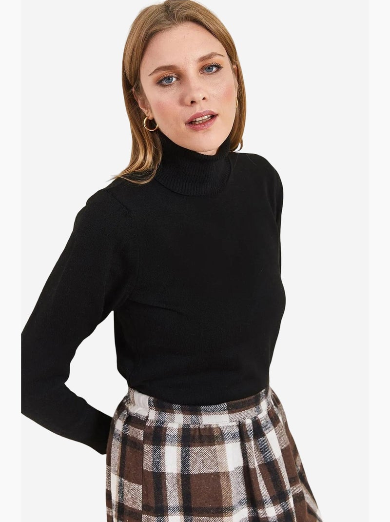 Pull col roulé côtelé lucci Noir - Kiabi