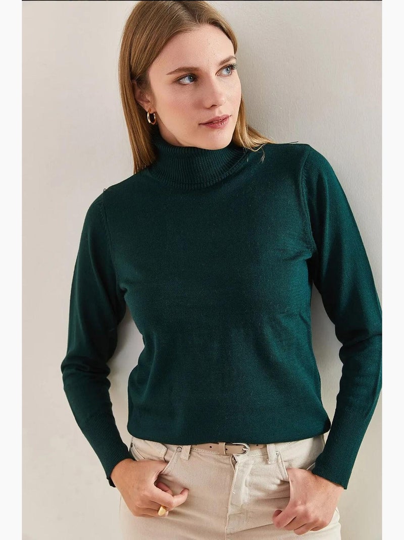 Pull col roulé côtelé lucci Vert émeraude - Kiabi