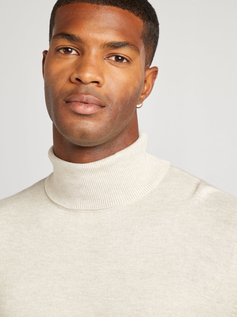 Pull col roulé en maille fine Beige clair - Kiabi