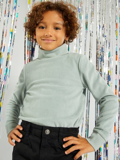 Pull col roulé en velours - Kiabi