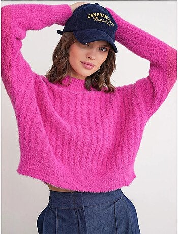 Pull col roulé mi-long en tricot épais avec motif tresse mixray