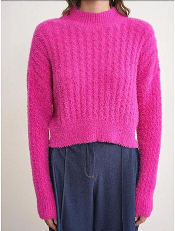 Pull col roulé mi-long en tricot épais avec motif tresse mixray