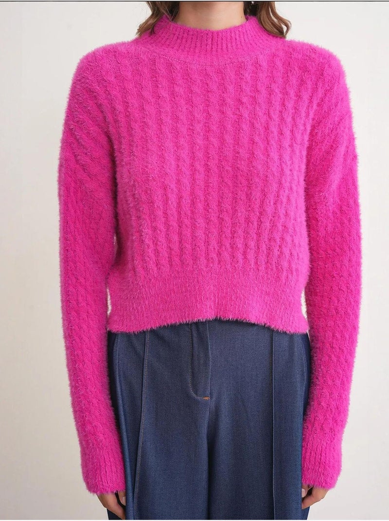 Pull col roulé mi-long en tricot épais avec motif tresse mixray Cerise - Kiabi