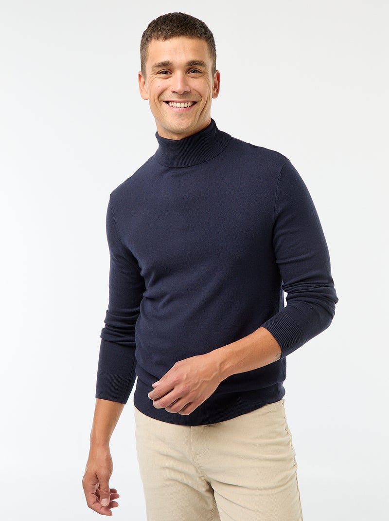 Pull col roulé uni - Bleu - Homme - 15.00€ - Kiabi