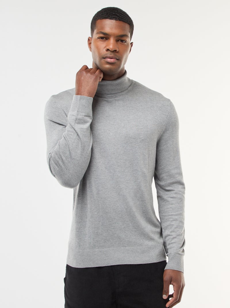 Pull col roulé uni Gris - Kiabi
