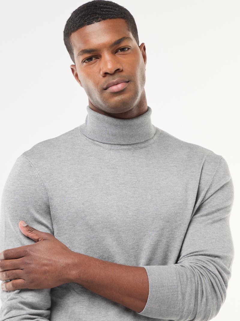 Pull col roulé uni Gris - Kiabi