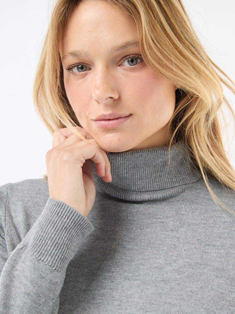 Pull col roulé uni Gris - Kiabi