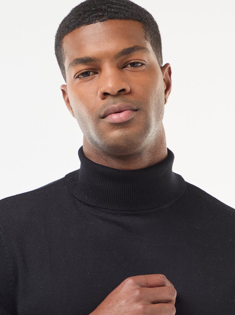 Pull col roulé uni Noir - Kiabi