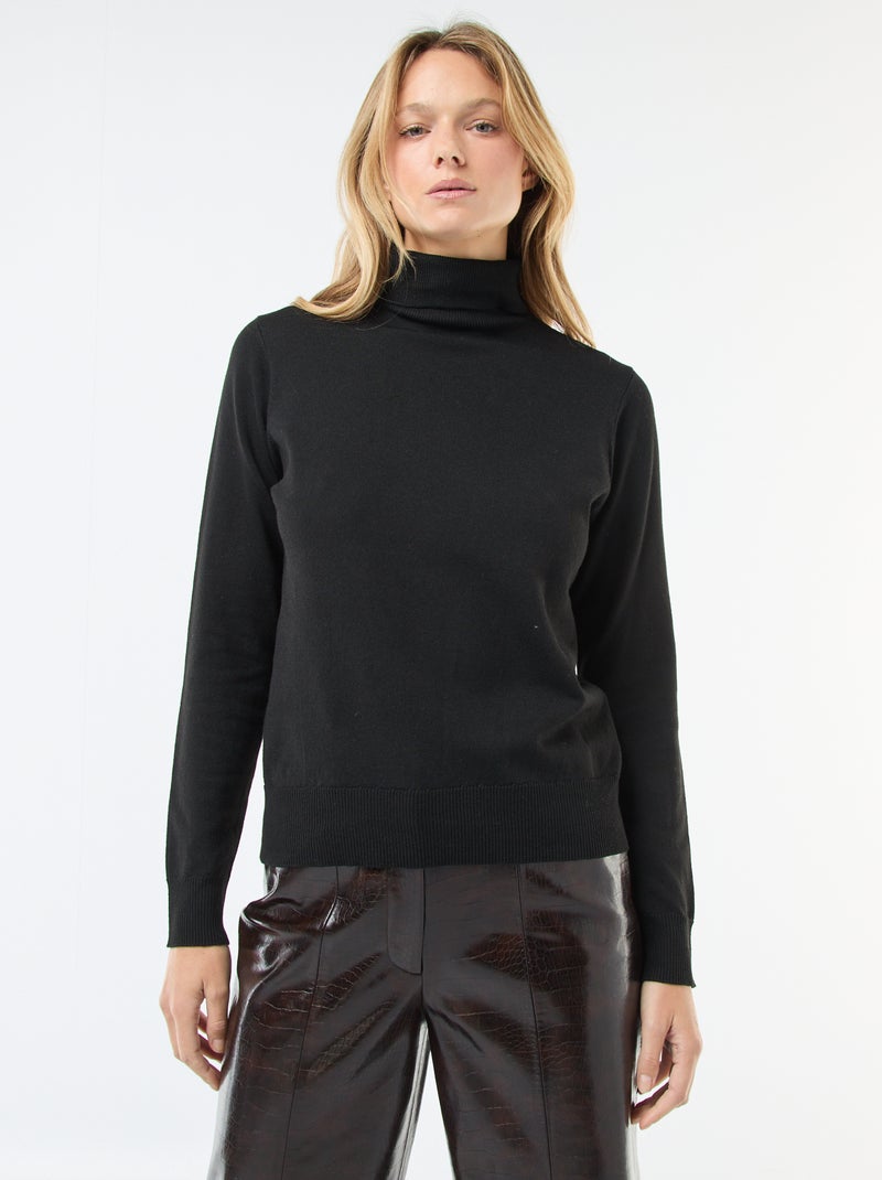 Pull col roulé uni Noir - Kiabi