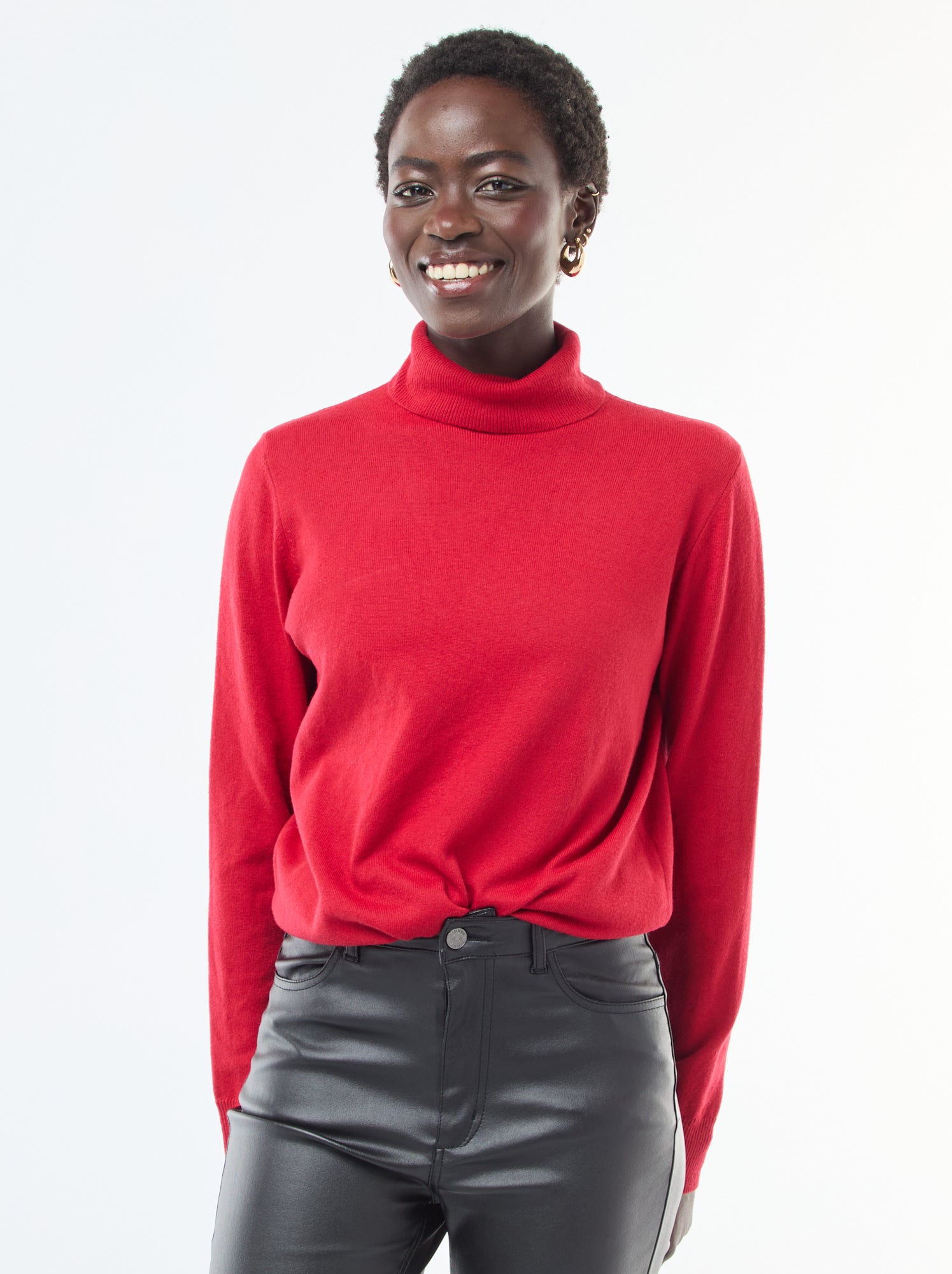pull col roulé rouge femme